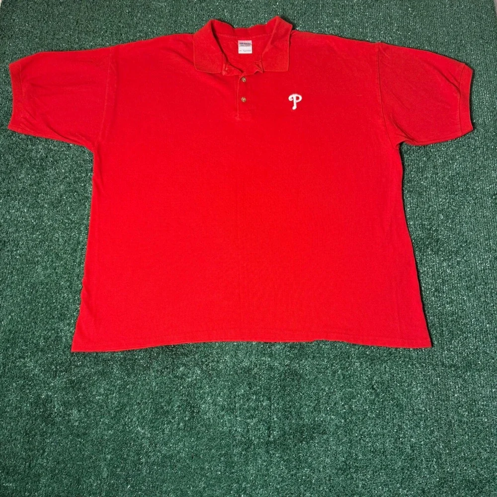 Gildan Philadelphia Phillies Polo Shirt Mens 2XL Red MLB Pique P Logo Top